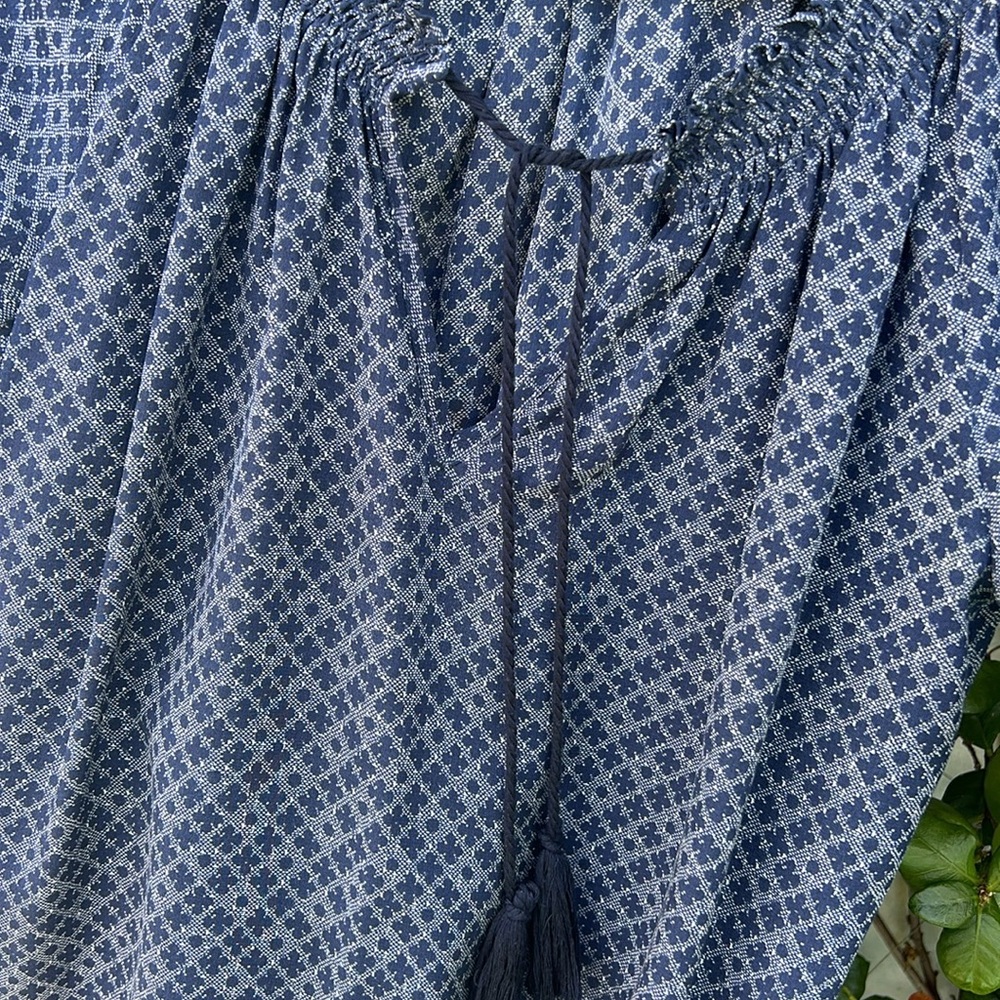 Joie Blue Geo Print Short Sleeve Peasant Blouse - Picture 3 of 7